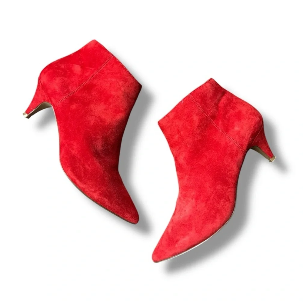 Steve Madden Kasey Red Suede Leather Kitten Heel Ankle Booties | Size 8.5